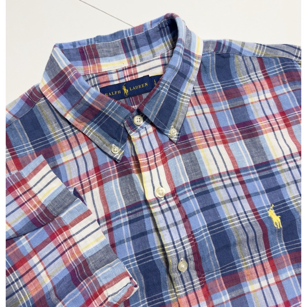 Polo Ralph Lauren Men's 100% Linen Classic Fit Button Down Shirt Plaid Pony Sz L